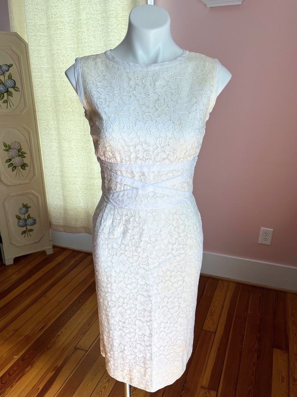 60s White Floral Lace Gown